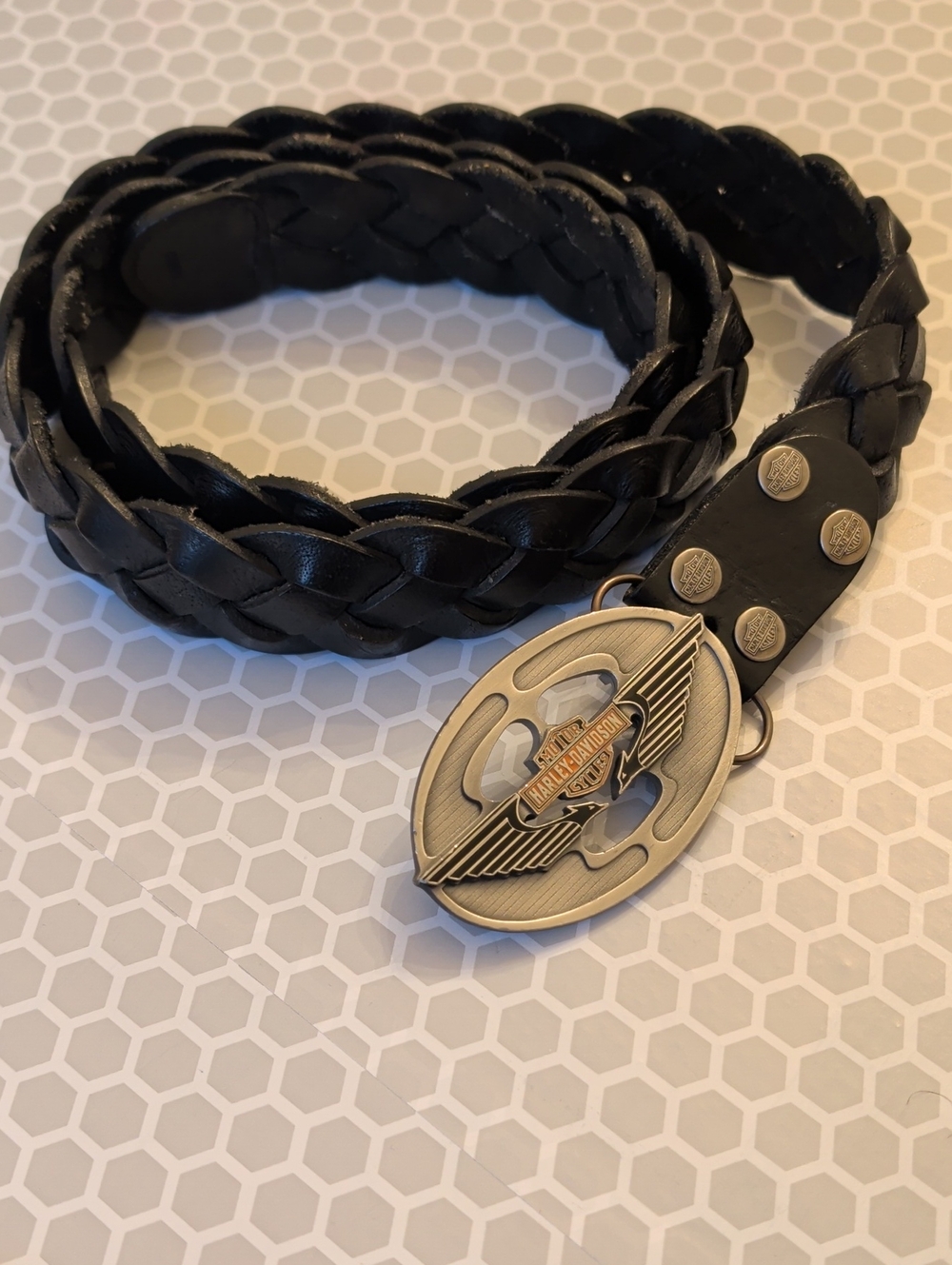 Harley-Davidson Silver Belt Buckle With Leather Belt Size 46